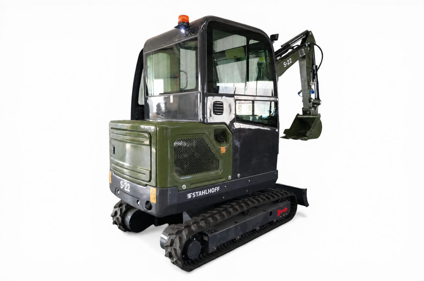 Stahlhoff S-22 von schräg hinten – Kabine, Motorhaube und Kettenlaufwerk